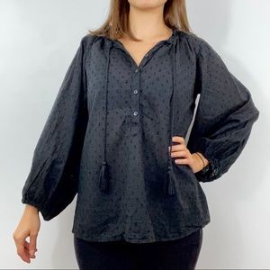 Curation Emerson Fry: Black Cotton Peasant Blouse, XS (fits XS - Large)